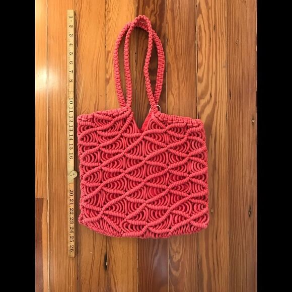 C&C California Bag chunky woven pink tote purse coral beach bag crochet Macramé - Picture 3 of 6